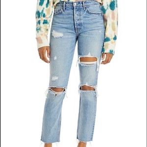 GRLFRND denim “Karolina Cotton Ripped Straight Jeans”